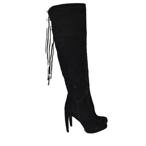 $300 SAM EDELMAN KAYLA OVER THE KNEE BOOT SUEDE BLACK HEEL DRESS 8 (TB24) - Picture 2 of 8